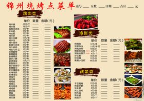 烧烤点菜单海鲜价目表肉