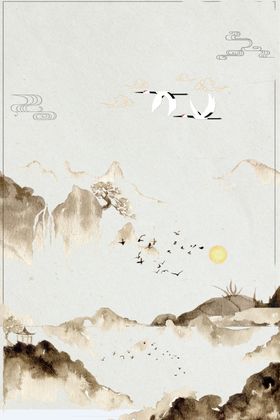 中国风水墨画山间小镇古风