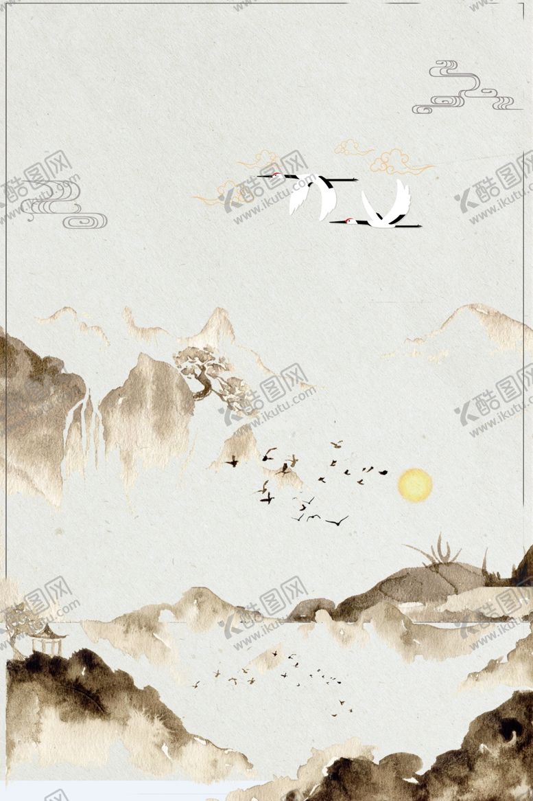 编号：40988410282303342276【酷图网】源文件下载-中国风水墨画山间小镇古风