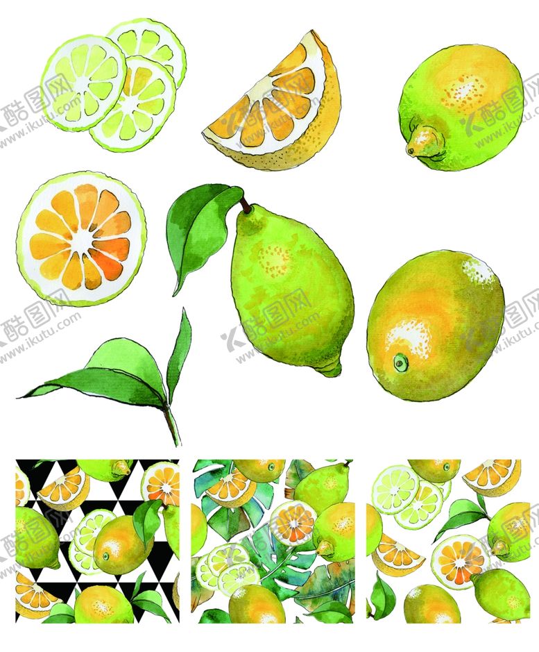 编号：23317010271946038413【酷图网】源文件下载-十款手绘柠檬合集
