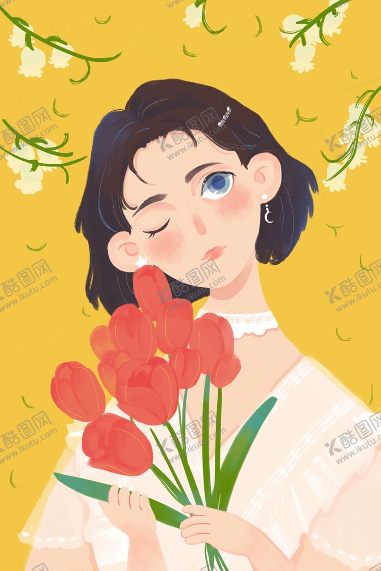 编号：30993411010533557109【酷图网】源文件下载-手持鲜花的两位美丽女孩