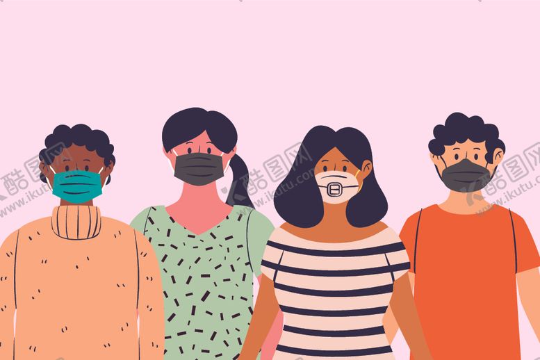 编号：82674506290210524125【酷图网】源文件下载-戴口罩的人物插画