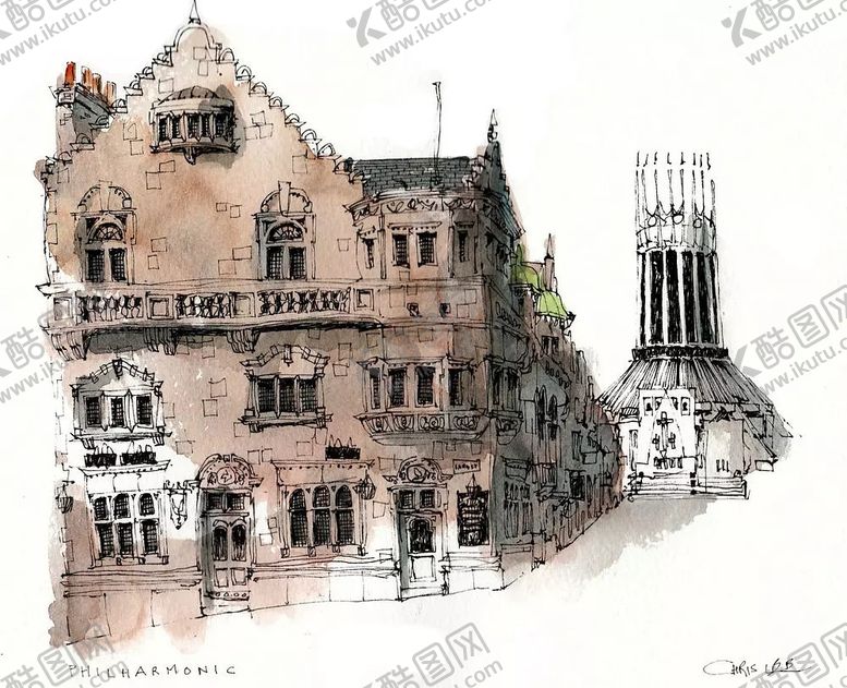 编号：15611906290731397905【酷图网】源文件下载-水彩建筑插画