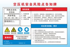空压机安全风险点告知牌当心火灾注意通风