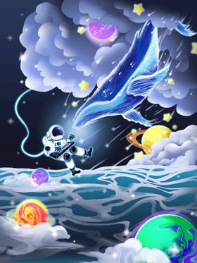 手绘创意太空幻想插画插图