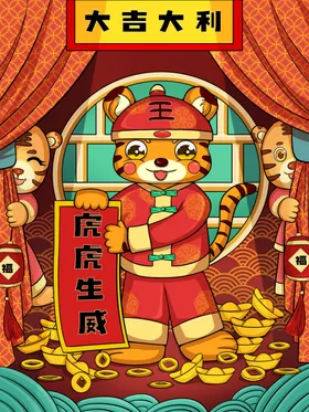 虎年插画2022卡通国潮国潮手机壳