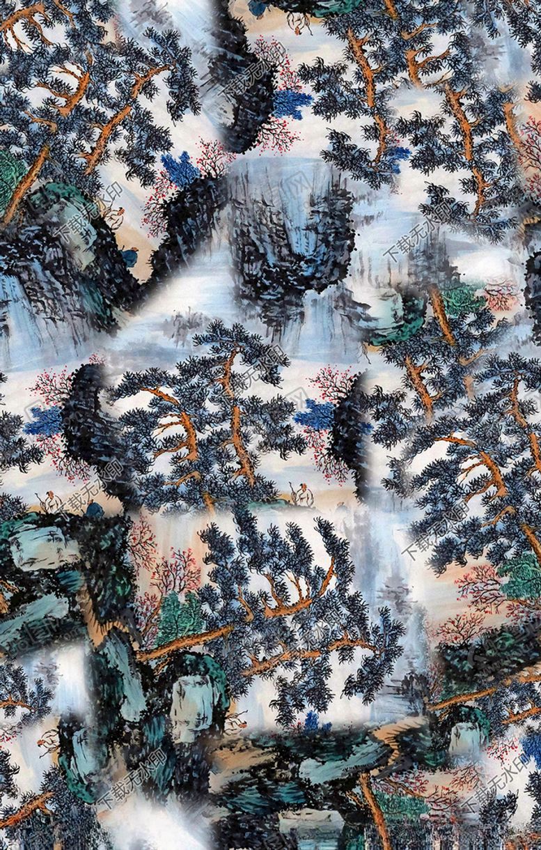 编号：21647407061050585621【酷图网】源文件下载-山水画印花