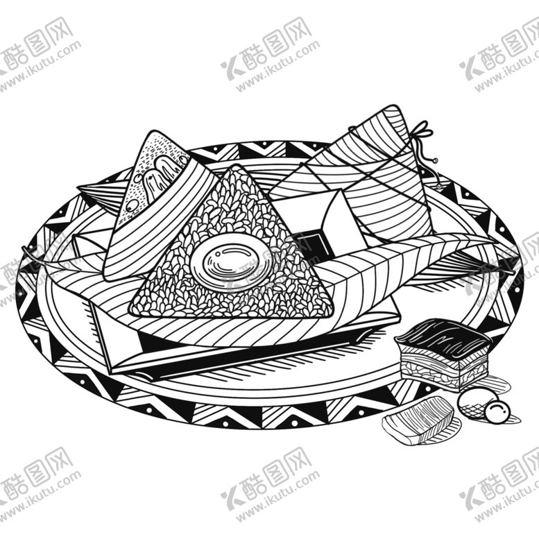编号：78538409082216393016【酷图网】源文件下载-手绘粽子线描食物食物线稿