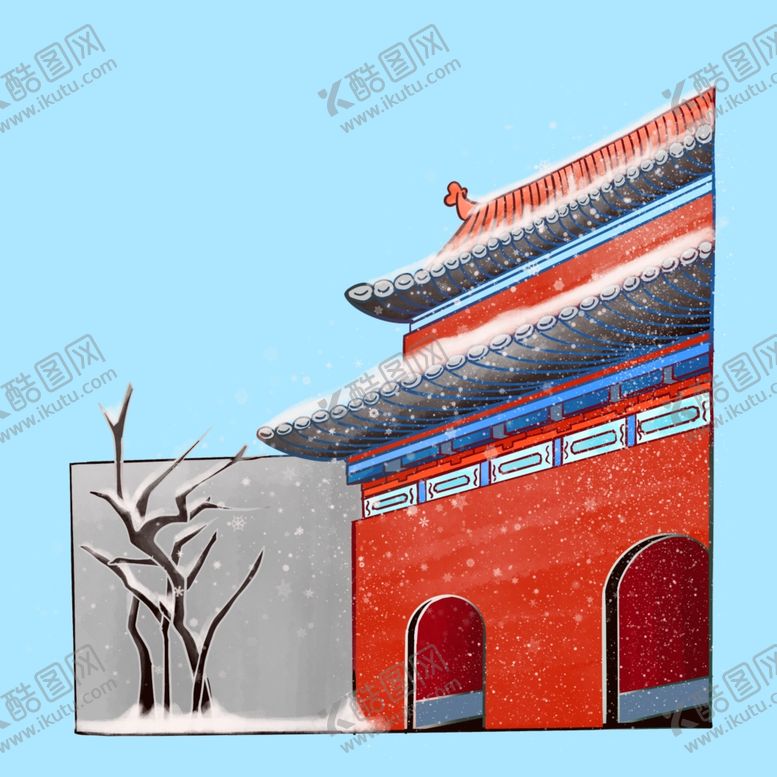 编号：86251310230519214796【酷图网】源文件下载-雪中的古建筑水墨画PNG免抠