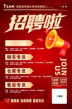 红色背景招聘海报