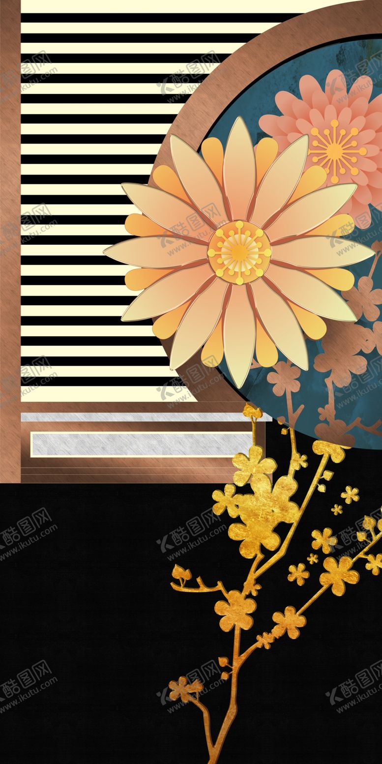 编号：36559410042059293878【酷图网】源文件下载-轻奢菊花装饰画