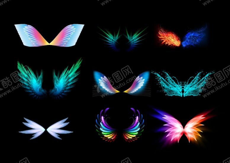 编号：81257209210548027942【酷图网】源文件下载-彩色翅膀光效设计素材.psd