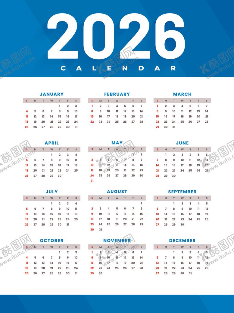 编号：59922504020437389566【酷图网】源文件下载-2026年日历模板