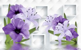 百合花水波纹框框背景墙
