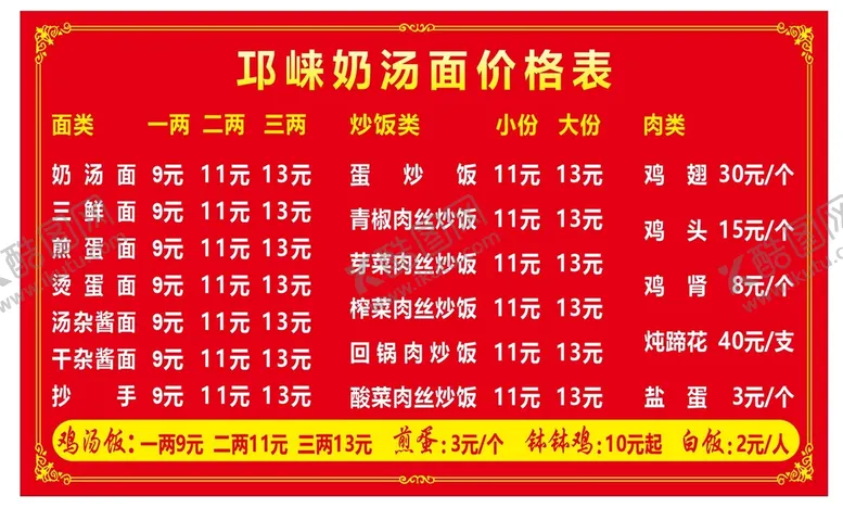编号：15011812160206427122【酷图网】源文件下载-奶汤面价格表