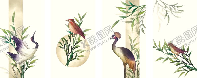 编号：74030106300504365186【酷图网】源文件下载-中式花鸟装饰画四幅图