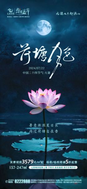 大暑节气海报二十四荷叶简约荷花