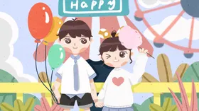 情人节海报浪漫七夕卡通小夫妻牛郎