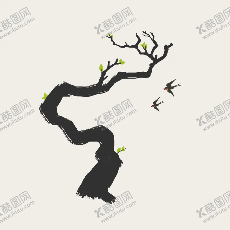编号：24739206241744533207【酷图网】源文件下载-古树绿叶发芽手绘插画