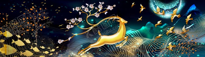 编号：65112009240644348046【酷图网】源文件下载-麋鹿轻奢装饰画