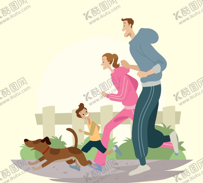 编号：26707409112012207173【酷图网】源文件下载-父母孩子小狗跑步三口人