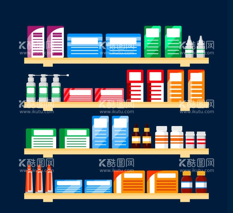 编号：47180911130032093595【酷图网】源文件下载-摆满药品的货架