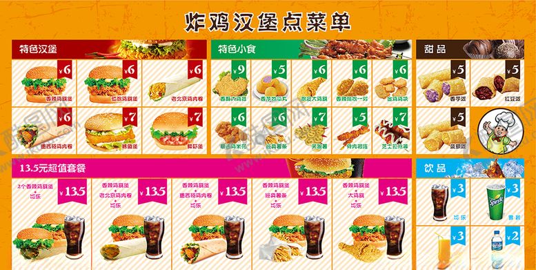 汉堡炸鸡点菜单小食分区