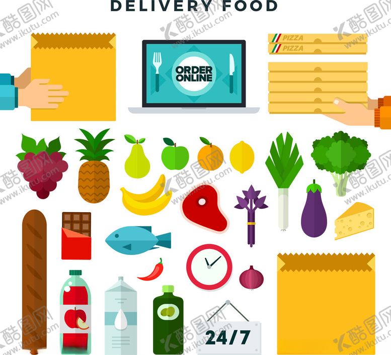编号：56920511171918044294【酷图网】源文件下载-食品配送服务相关元素集合