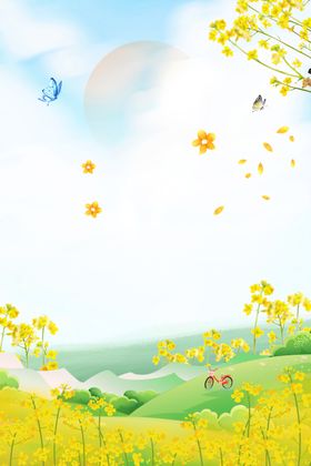 蓝天背景油菜花