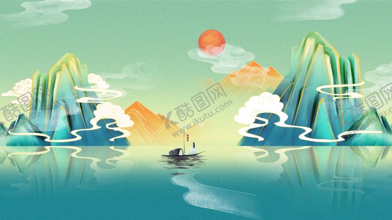 编号：81660705172048208320【酷图网】源文件下载-意境古风山水中国风乘船游湖