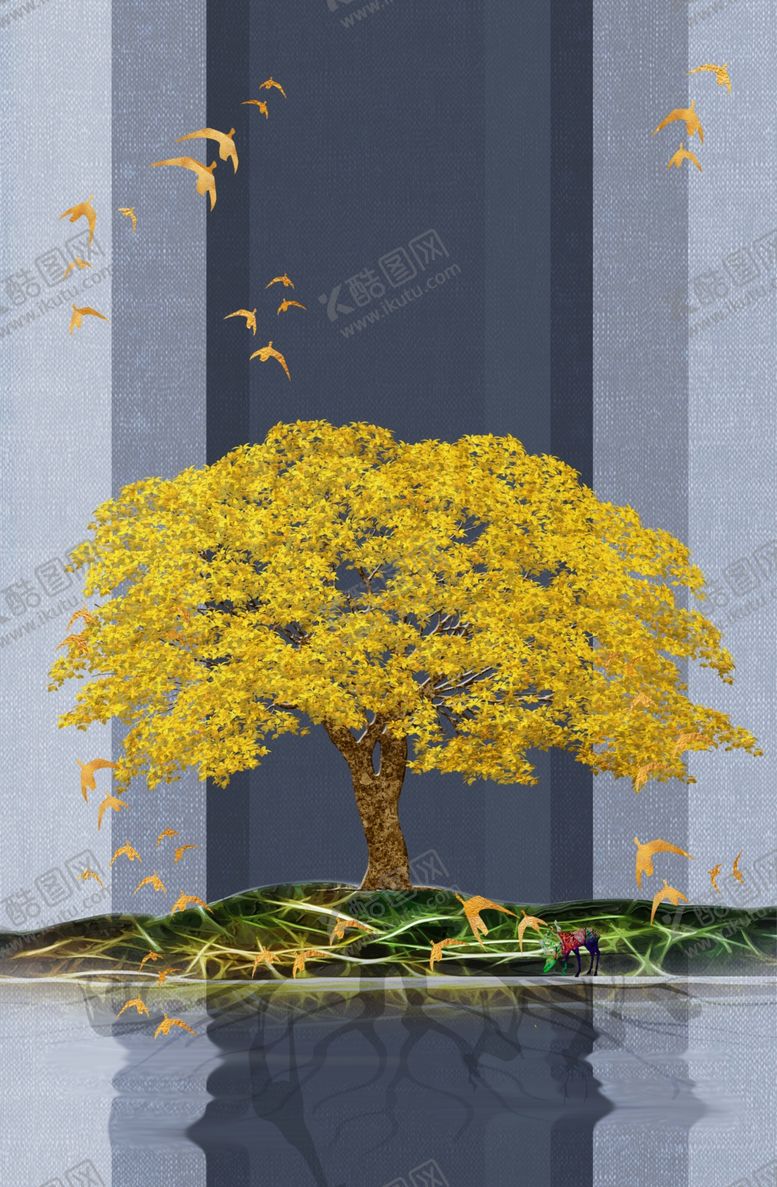 编号：38150207070708037248【酷图网】源文件下载-金色树木玄关装饰画