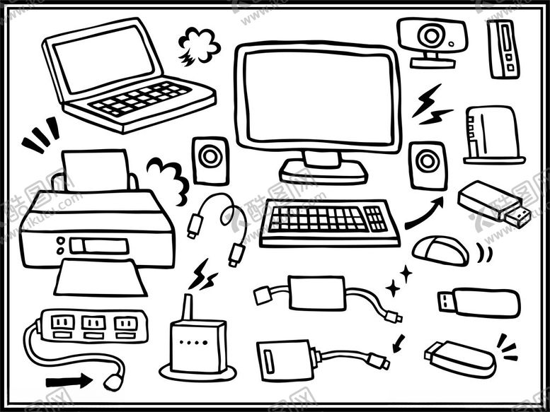 编号：28364011021413031276【酷图网】源文件下载-办公用品简笔画集合