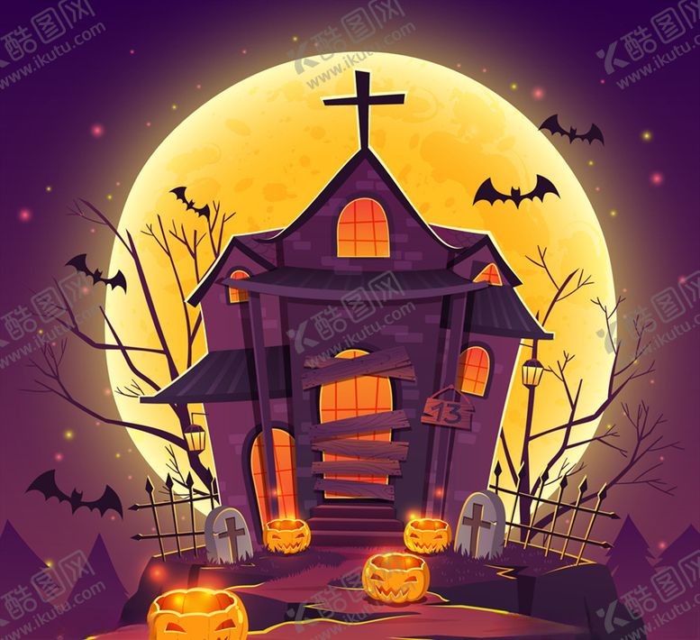 编号：99232009140116213604【酷图网】源文件下载-卡通万圣夜悬崖上的古堡