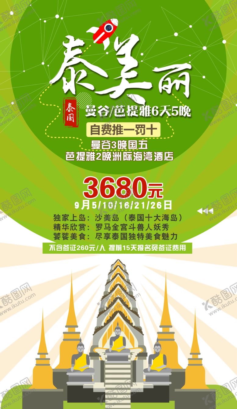 泰国旅游海报自驾展架展板度假行古迹建筑
