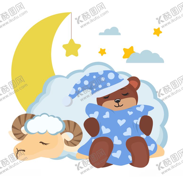 编号：51865505050354249534【酷图网】源文件下载-卡通绵羊睡觉插画