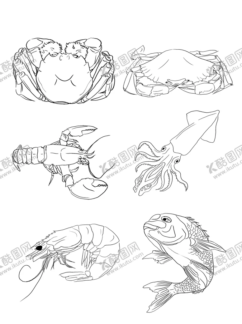 编号：34405710271601039930【酷图网】源文件下载-手绘海鲜线描食物食物线稿
