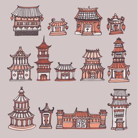 创意城市地标建筑物插画