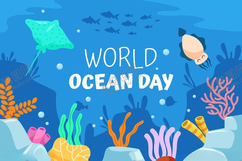编号：66215711200423311958【酷图网】源文件下载-世界海洋日海底场景插画