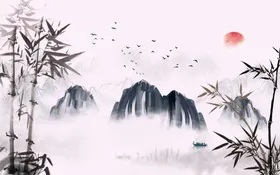竹子玄关报平安新中式装饰画山水画