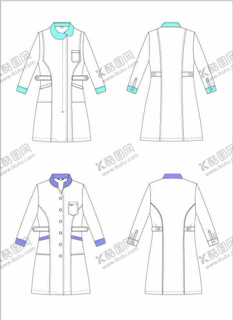 编号：19059407122021173456【酷图网】源文件下载-长身长袖服装设计效果图款式图