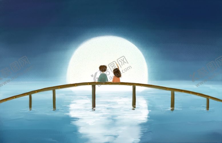 编号：62560505040828437700【酷图网】源文件下载-情侣赏月卡通插画