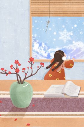 冬季女孩插画清新背景海报素材