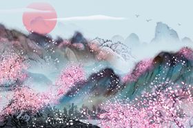 围墙古风深绿淡雅意境背景素材