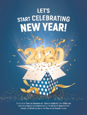 2020金色数字蓝色礼盒新年海