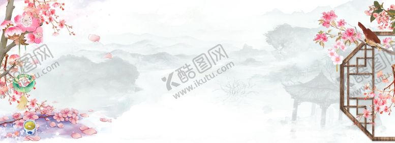 编号：88796503250518363821【酷图网】源文件下载-古风山水凉亭水墨背景