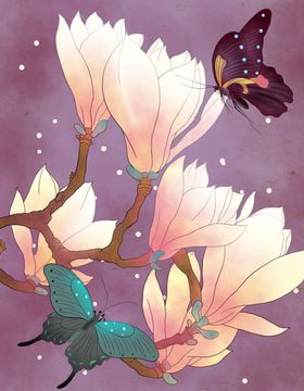 蝴蝶鲜花国风插画卡通素材