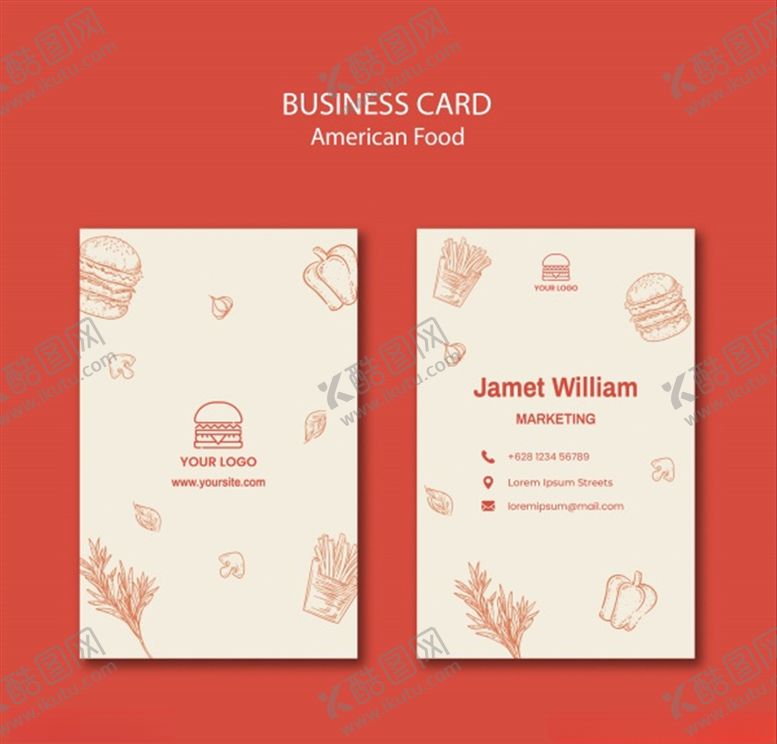 编号：63193209210205551310【酷图网】源文件下载-餐饮手绘名片模板