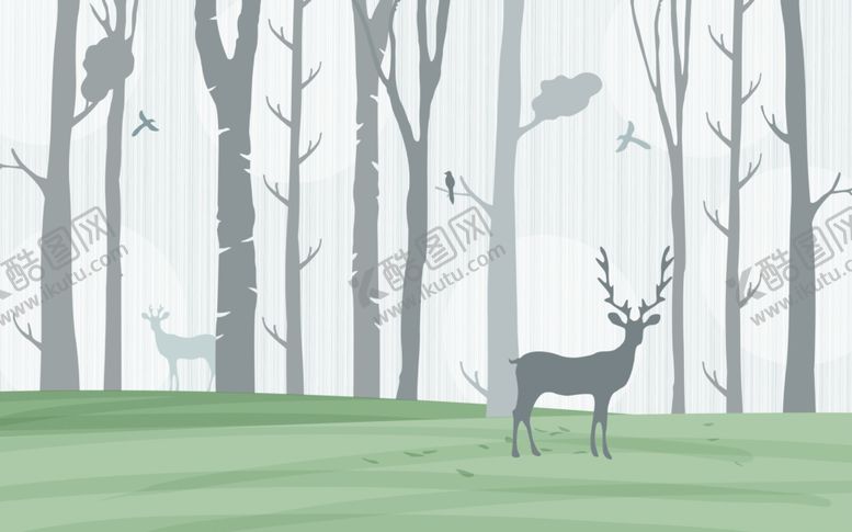编号：30033510051332452599【酷图网】源文件下载-森林麋鹿背景墙