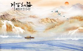 原创意境中式国画工笔唯美山水沙