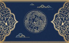 中式古典蓝金花纹装饰图